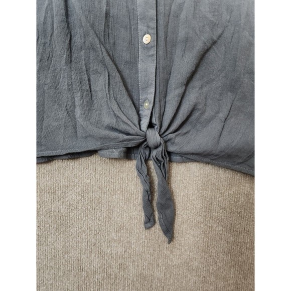 J Jill Button Front Blouse Womens XL Gray Ombre Gauze Lightweight Tie Front - Picture 3 of 8